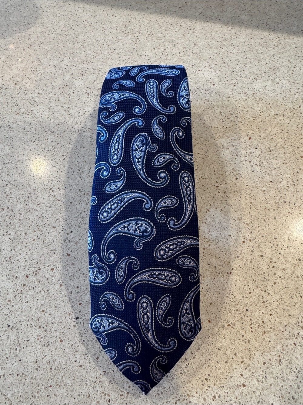 Hickey Freeman Navy Blue Paisley 100% Silk Tie